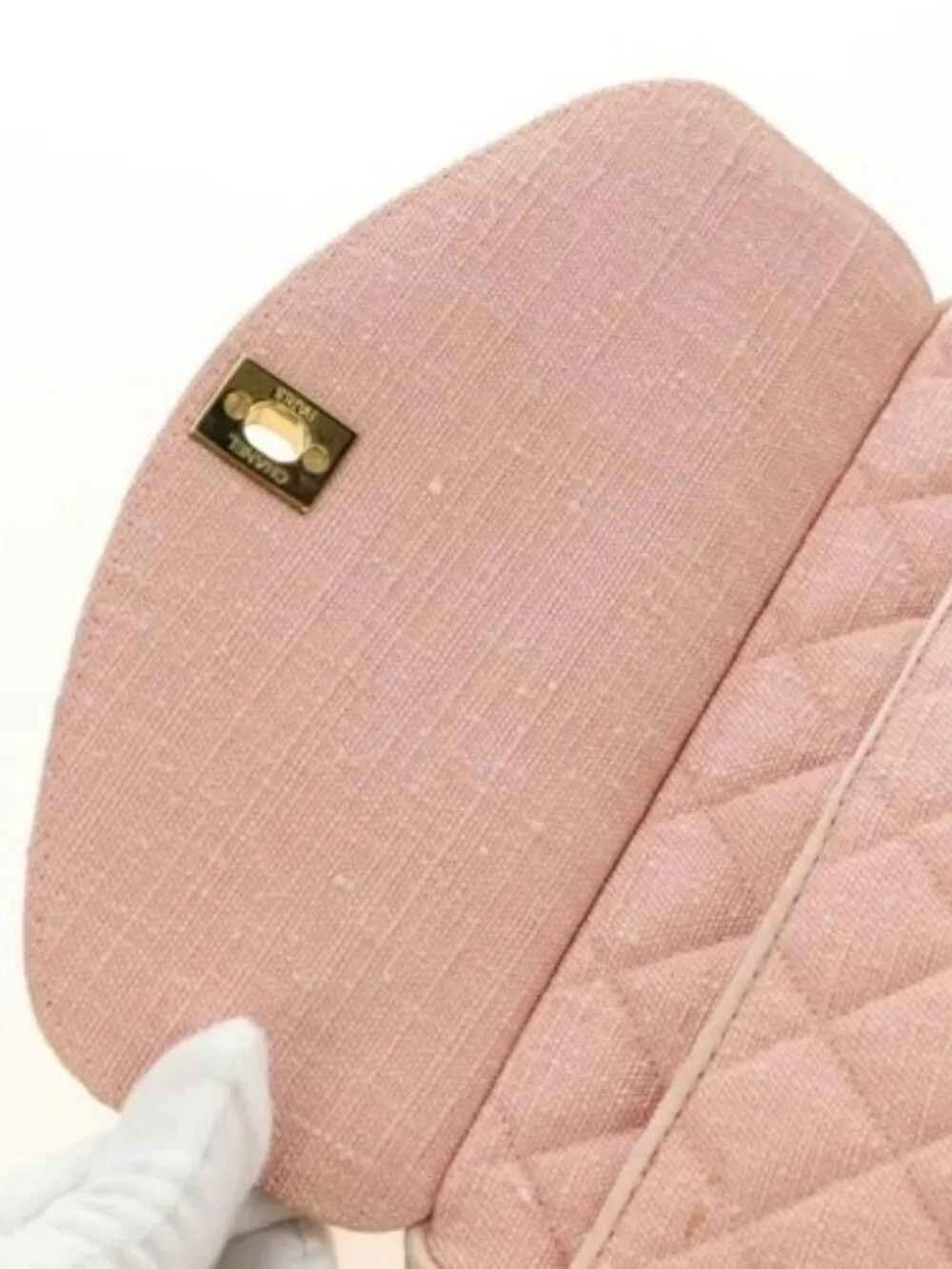 CHANEL Matelasse Chain Shoulder Bag Canvas Pink Gold CC Auth 183065M